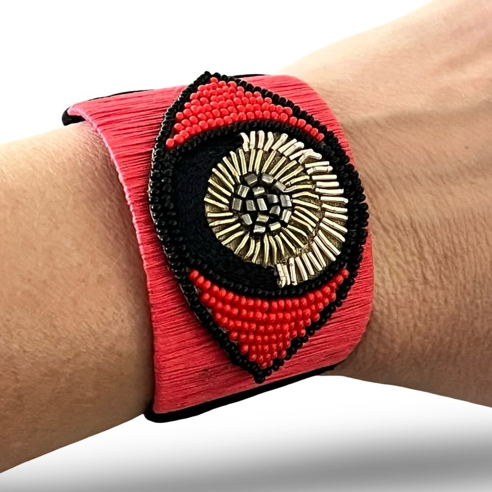 Handcrafted Red Black Evil Eye Brass Bracelet